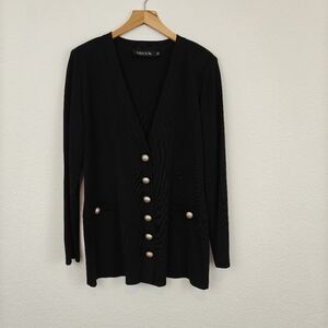 Misook Pearl Button Up Black Light Weight V-neck Cartigan Size Medium Women's
